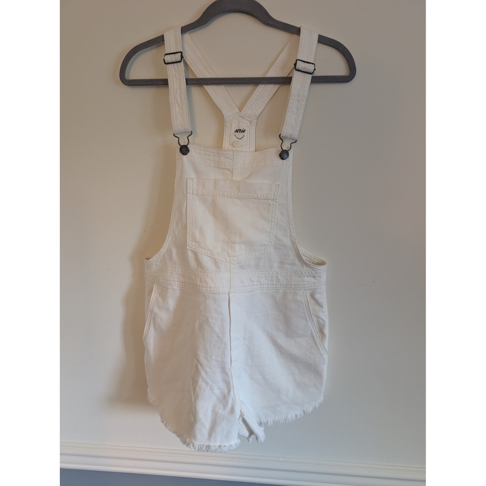 Aerie White Corduroy Denim Shortall Overall cream Small Western